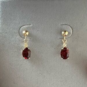 Gold and Red Oval Drop Earrings